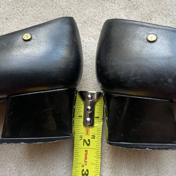 Etienne Aigner Siena Black Leather & Patent Leather Cap Toe Block Heel Pump 7.5 - Picture 8 of 16